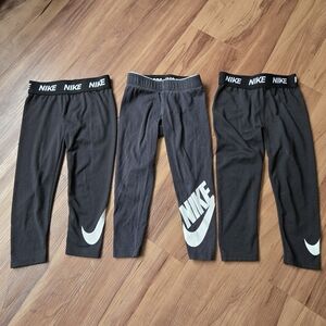 Nike Girl Black Leggings set of 3 with thick waistband VGUC XS 4/4T